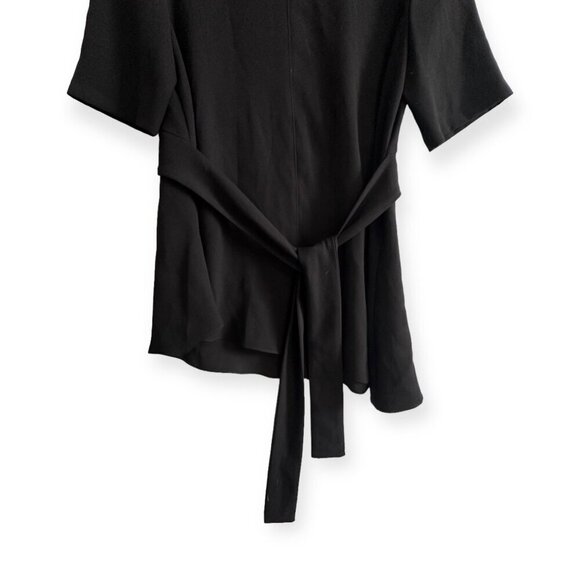 ZARA WOMAN V NECK Belted Asymmetrical blouse top, Black, Size S - Picture 7 of 14